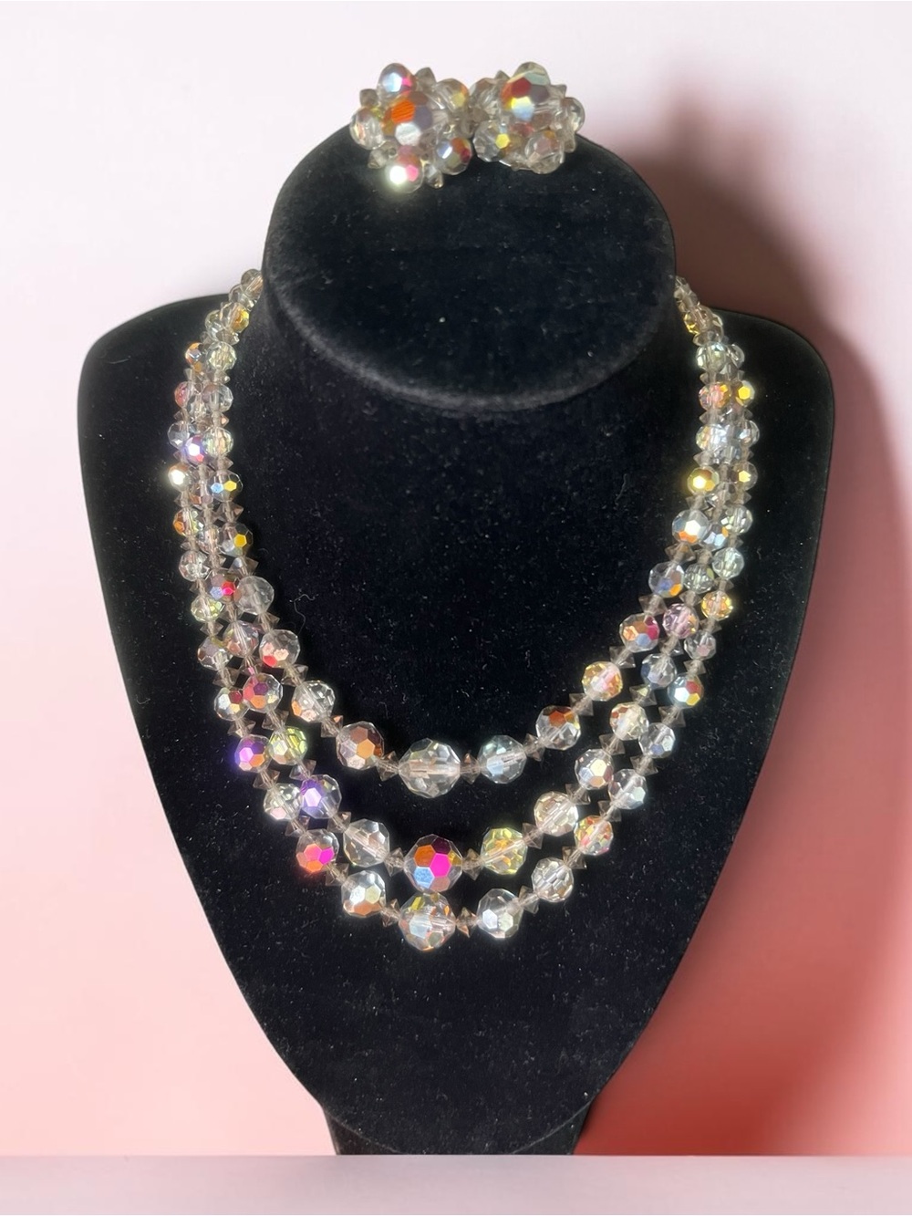 VTG Aurora Borealis Crystal Bead Demi Parure with Earrings